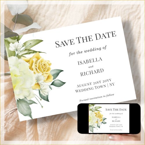 Yellow Floral  Wedding Save The Date Card