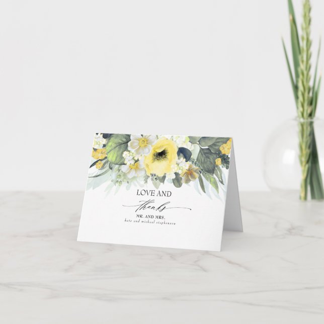 Yellow Floral Wedding Thank You Card (Front)