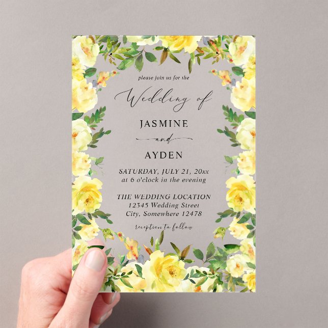 Yellow Floral Wedding V3 Acrylic Invitations (Insitu (Handheld))