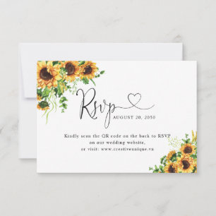 Yellow Floral Wedding Website QR Code RSVP Card