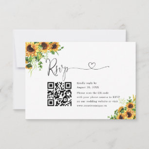 Yellow Floral Wedding Website QR Code RSVP Card
