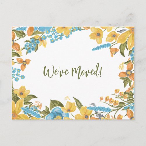 Yellow Floral Weve Moved New Home Announcement Postcard