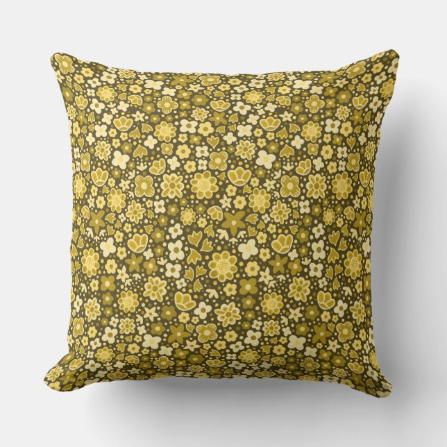 Yellow Floral Whimsy Outdoor Throw Pillow (Front)