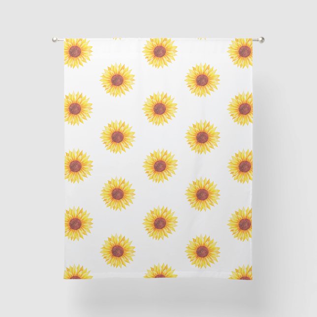 Yellow Floral White Sunflower Chic Sheer Curtains (Front)