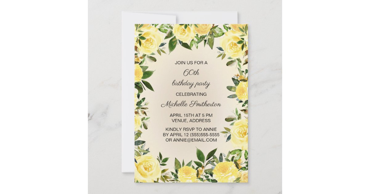 Yellow Floral Woman's 60th Birthday Party Invitation | Zazzle