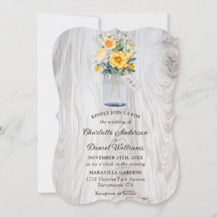 Yellow Floral Wood Mason Jar Wedding Invitation