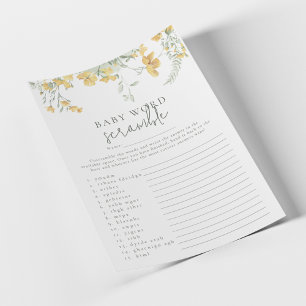 Yellow Floral 'Word Scramble' Baby Shower Game