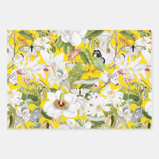 Yellow Floral Wrapping Paper, Amaryllis Print Paper Sheets