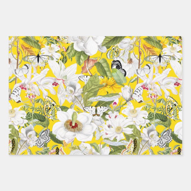 Yellow Floral Wrapping Paper, Amaryllis Print Wrapping Paper Sheets (Front)