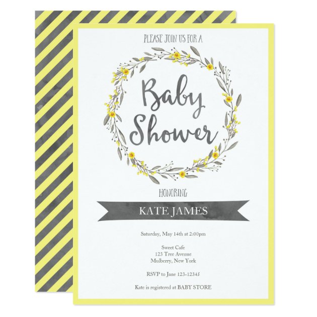Yellow Floral Wreath Baby Shower Invitation