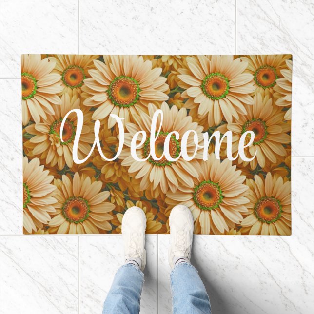 Yellow floral yellow sunflower yellow daisies  doormat (Indoor)