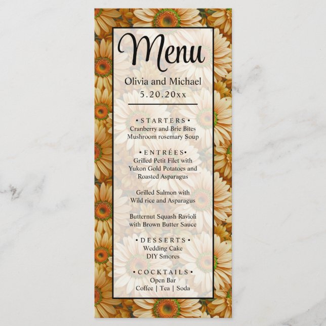 Yellow floral yellow sunflower yellow daisies  menu (Front)
