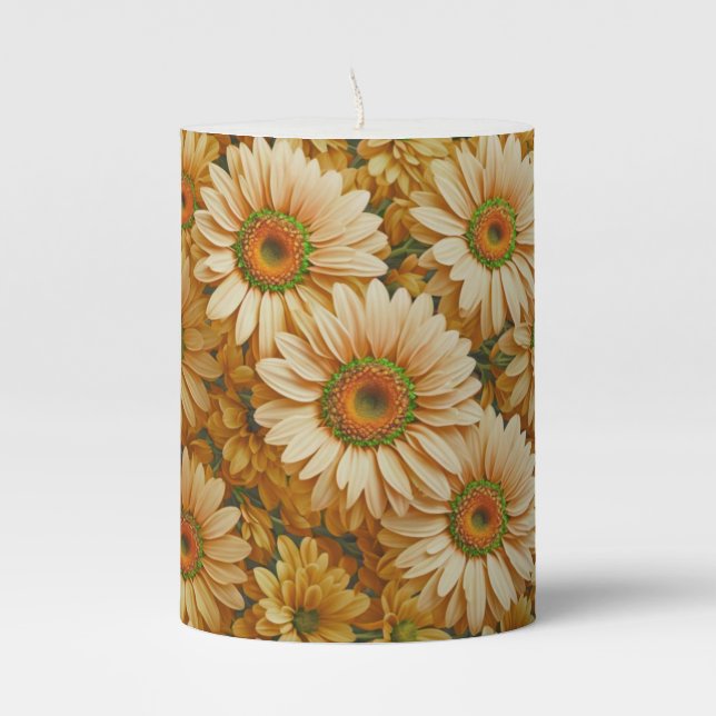 Yellow floral yellow sunflower yellow daisies  pillar candle (Front)