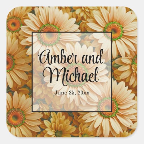 Yellow floral yellow sunflower yellow daisies  square sticker