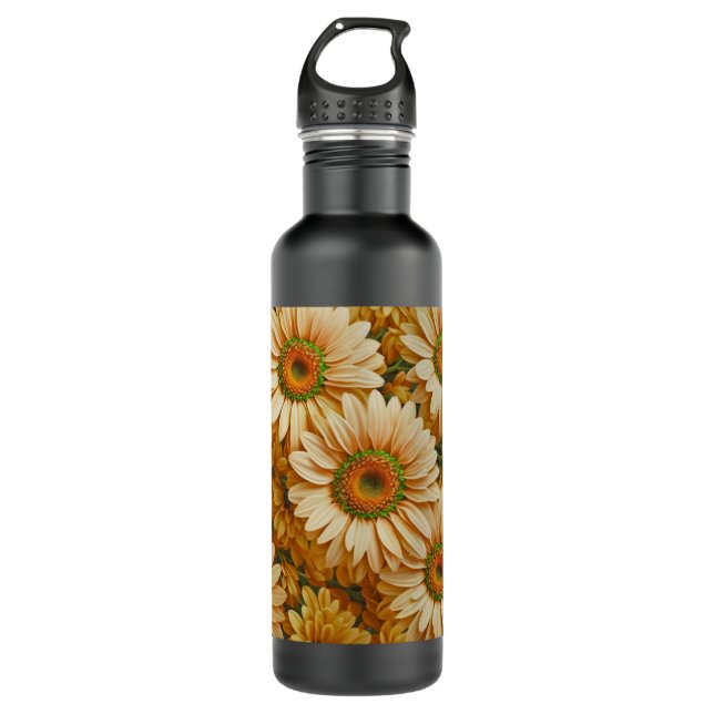 Yellow floral yellow sunflower yellow daisies  stainless steel water bottle (Front)