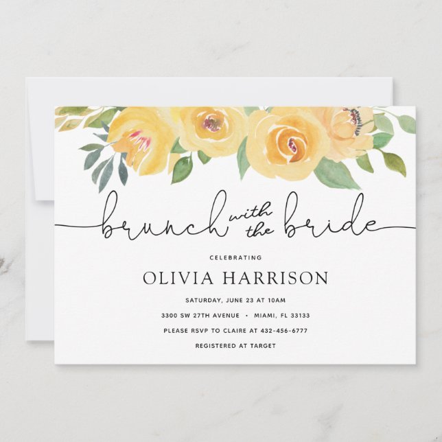 Yellow Florals Brunch with the Bride Shower Invitation (Front)