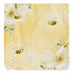 Yellow florals cute bees honeycomb bandana
