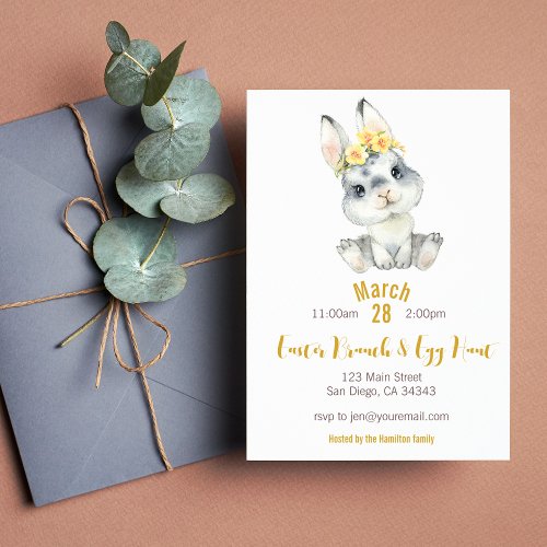 Yellow Florals Easter Bunny Egg Hunt Invitation