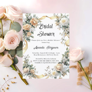 Yellow florals gold ribbon Bridal Shower Invitation