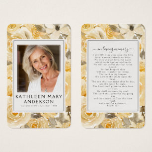 Yellow Florals Photo Funeral Memorial Prayer Card