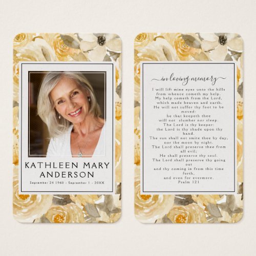 Yellow Florals Photo Funeral Memorial Prayer Card