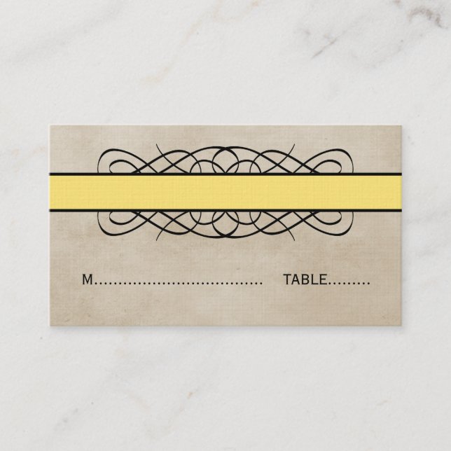 Yellow Flourish Border Wedding Place Card (Front)