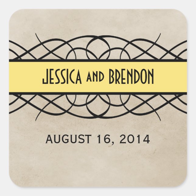 Yellow Flourish Border Wedding Stickers (Front)