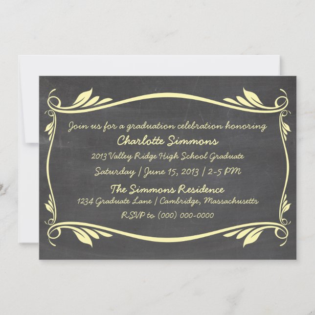 Yellow Flourish Chalkboard Graduation Invite (Front)