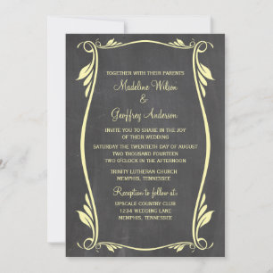 Yellow Flourish Chalkboard Wedding Invite