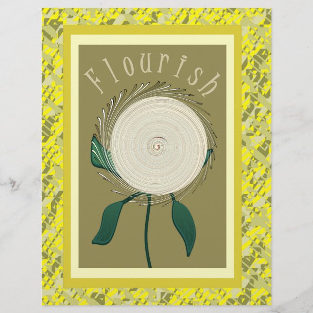 Yellow Flourish Flower Bulk Scrapbook Paper Pages (Front)