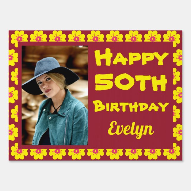 Yellow Flower 50th Birthday Photo Sign (Back)