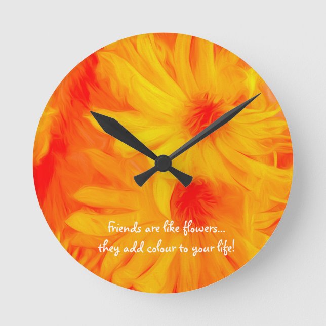 YELLOW FLOWER ABSTRACT DESIGN ROUND ACRYLIC CLOCK (Front)