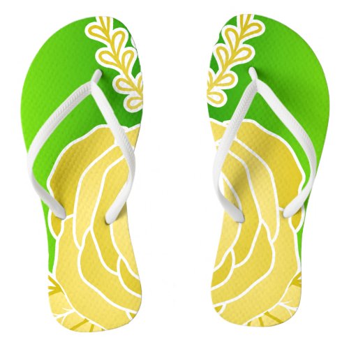 Yellow Flower Abstract Style personal name Flip Flops