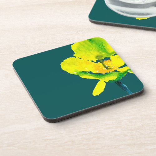 Yellow flower abstract watercolor  beverage coaster