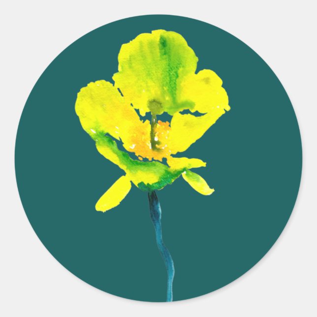 Yellow flower abstract watercolor  classic round sticker (Front)