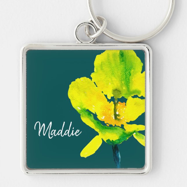 Yellow flower abstract watercolor  keychain (Front)
