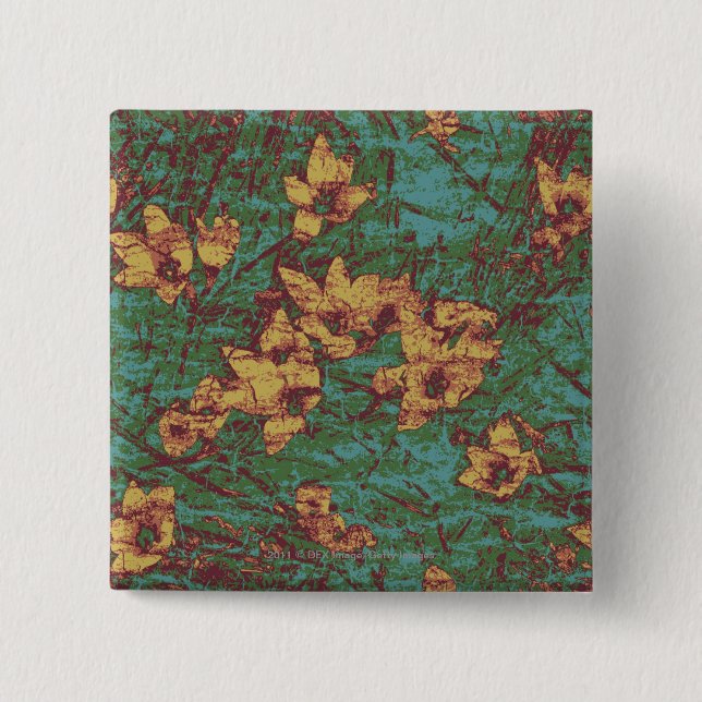 Yellow flower against leaf camouflage pattern 2 button (Front)