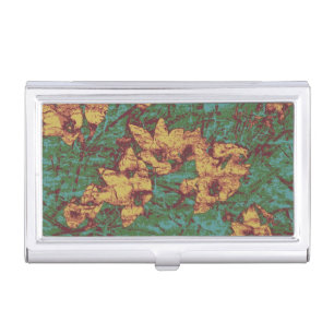 Yellow flower against leaf camouflage pattern 2 case for business cards