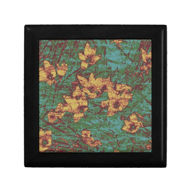 Yellow flower against leaf camouflage pattern 2 keepsake box (Front)
