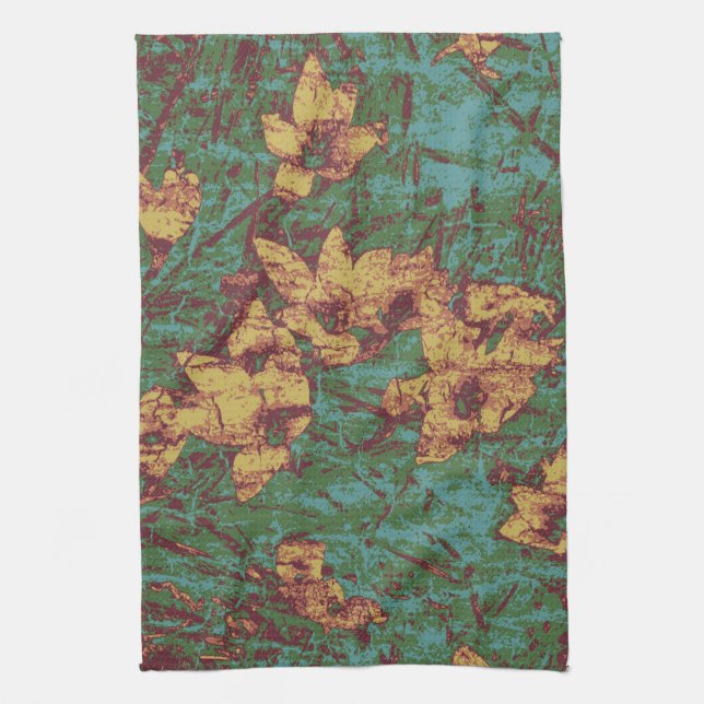 Yellow flower against leaf camouflage pattern 2 kitchen towel (Vertical)