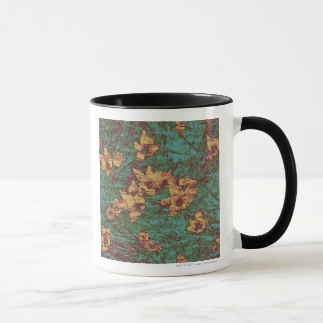 Yellow flower against leaf camouflage pattern 2 mug (Right)