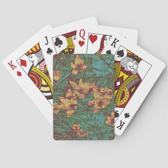 Yellow flower against leaf camouflage pattern 2 poker cards (Back)