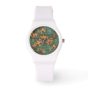 Yellow flower against leaf camouflage pattern 2 watch