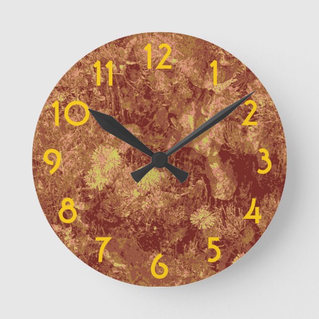Yellow flower against leaf camouflage pattern round clock (Front)