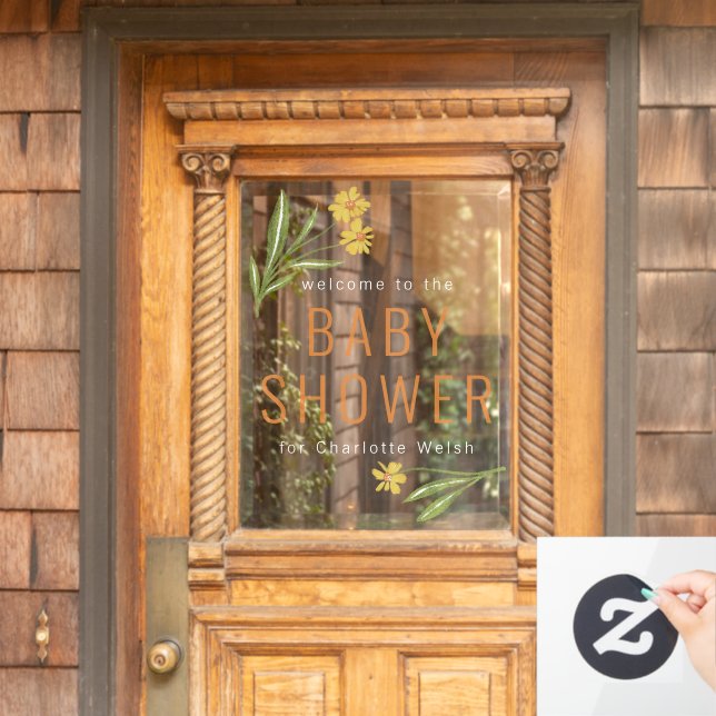 Yellow Flower Baby Shower Window Cling (Home Door)