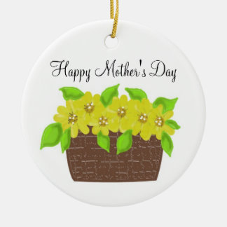 Yellow Flower Basket - Happy Mother's Day Ceramic Ornament