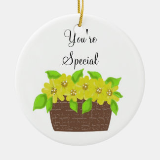 Yellow Flower Basket - You're Special Ceramic Ornament