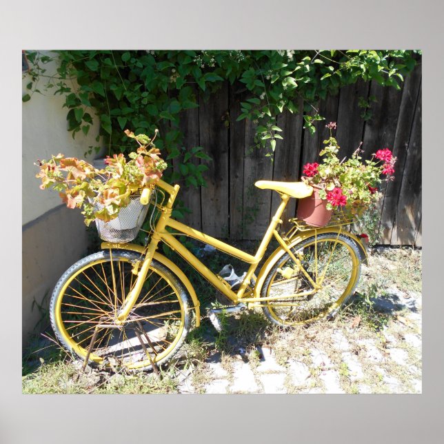 Yellow Flower Bike On The Street Poster (Front)