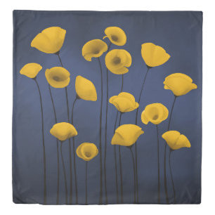 Yellow flower blossom on the navy blue background duvet cover