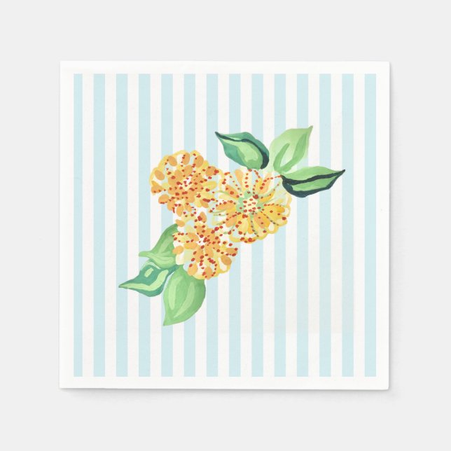 Yellow Flower Blue Stripe Napkins (Front)